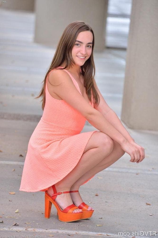 16P Hot coed Jeri shows you what's up her skirt outside