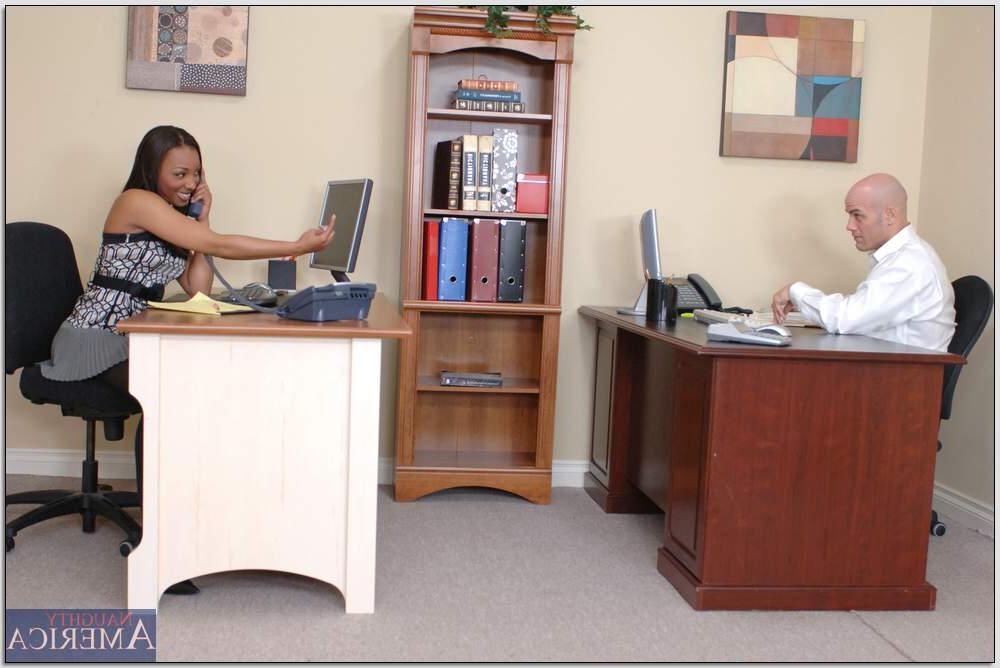 16P Black office secretary Roxy Reynolds stripped to stockings and banged