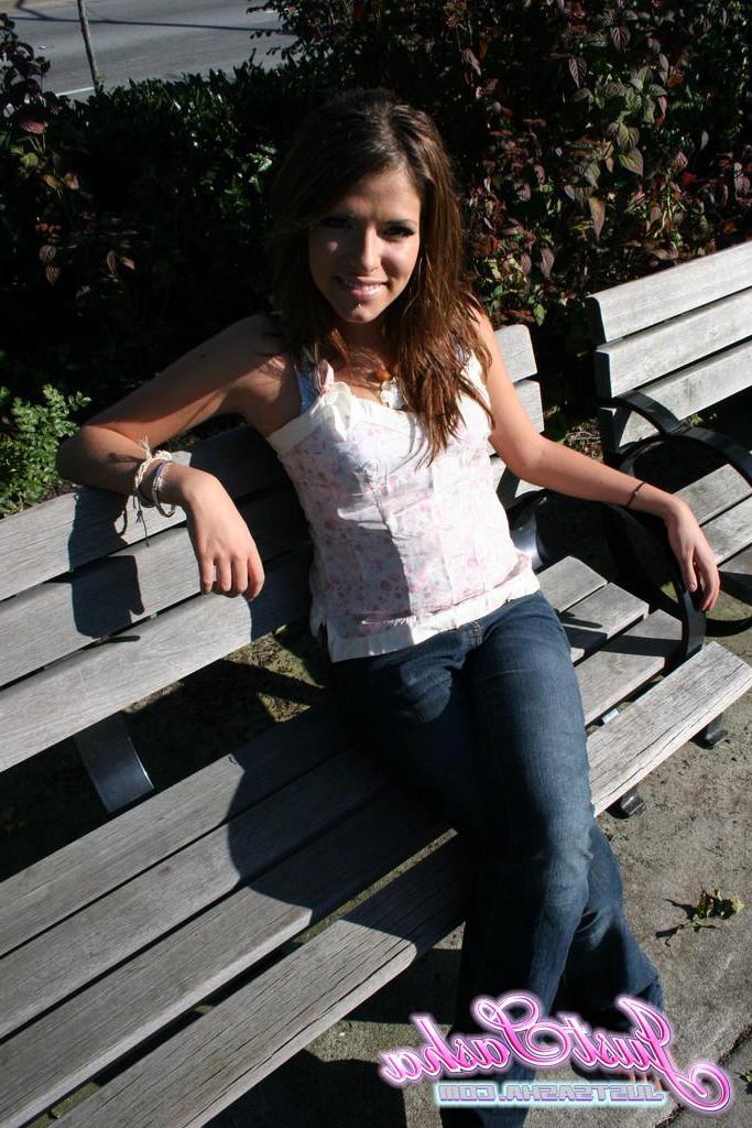 20P Pictures of teen hottie Just Sasha teasing and flashing outside
