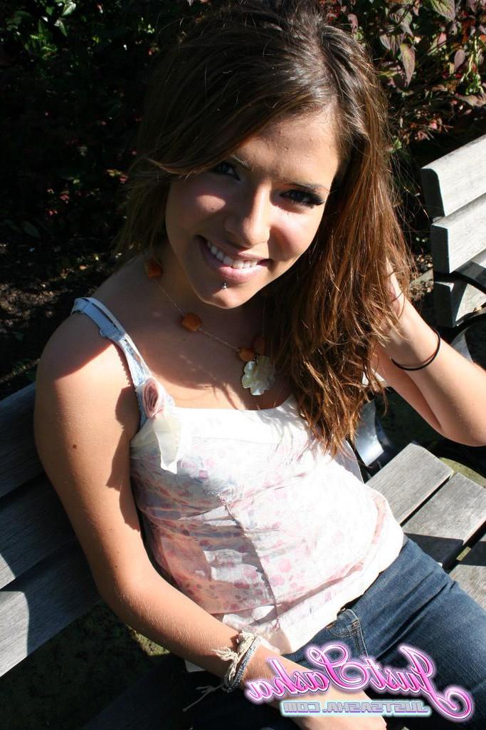 20P Pictures of teen hottie Just Sasha teasing and flashing outside