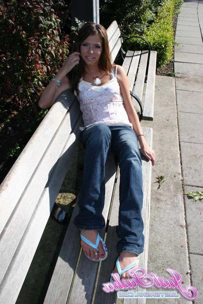 20P Pictures of teen hottie Just Sasha teasing and flashing outside