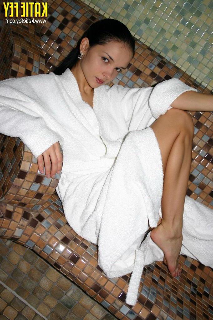 15P Katie Fey in a bathrobe