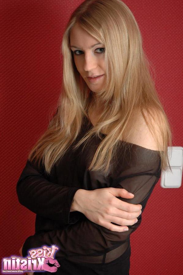12P Blonde babe Kristin teases in sheer black