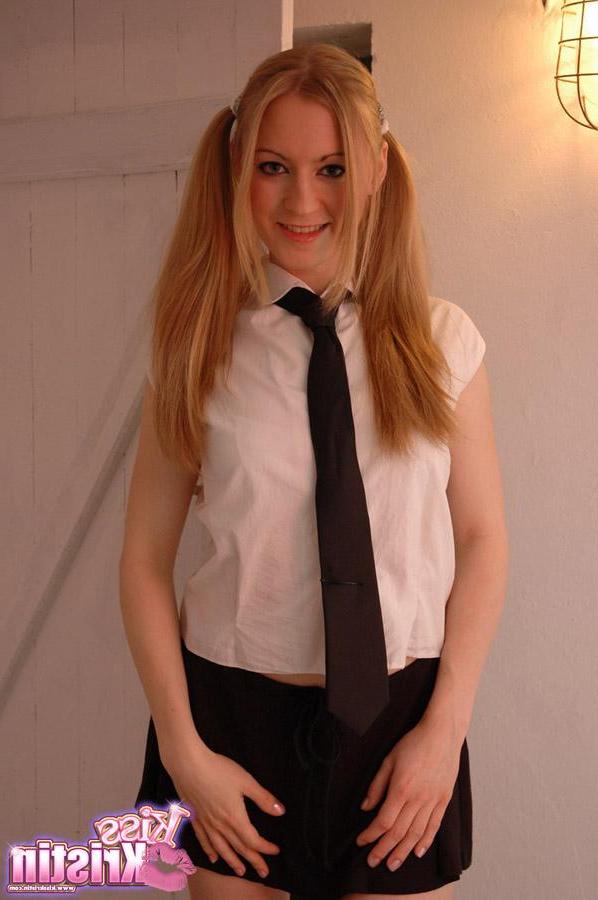 12P Blonde teen Kiss Kristin dresses up as a schoolgirl for you
