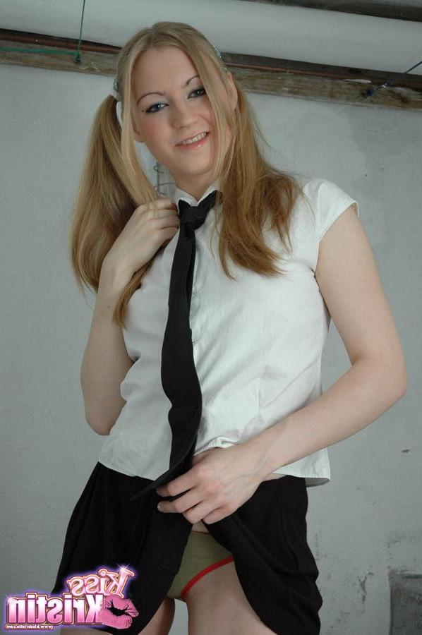 12P Blonde teen Kiss Kristin dresses up as a schoolgirl for you