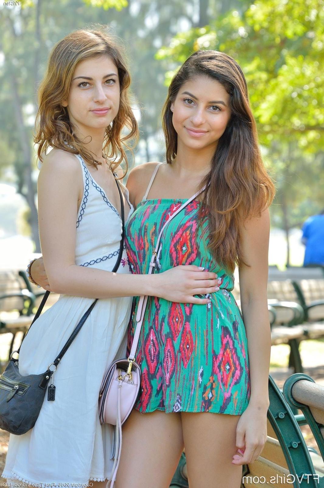 16P Hot teens Nina and Kristen pleasure each other outside at a park