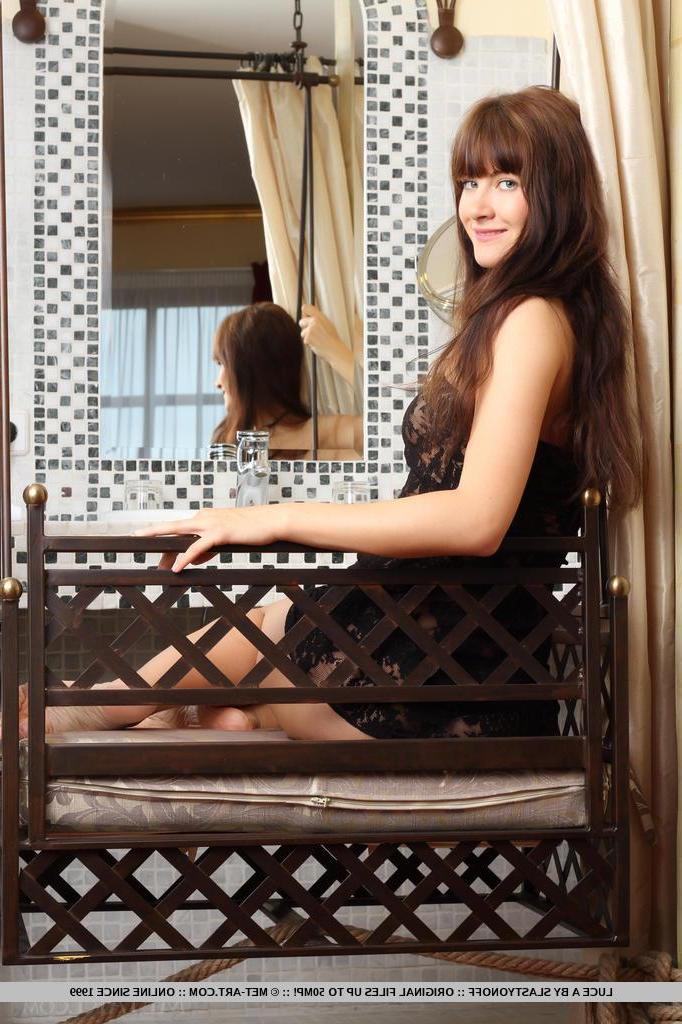 18P Brunette hottie Luce A gets naked and spreads her sexy legs