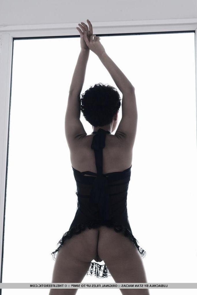 16P Erotic model Lubachka strips and shows her hairy bush