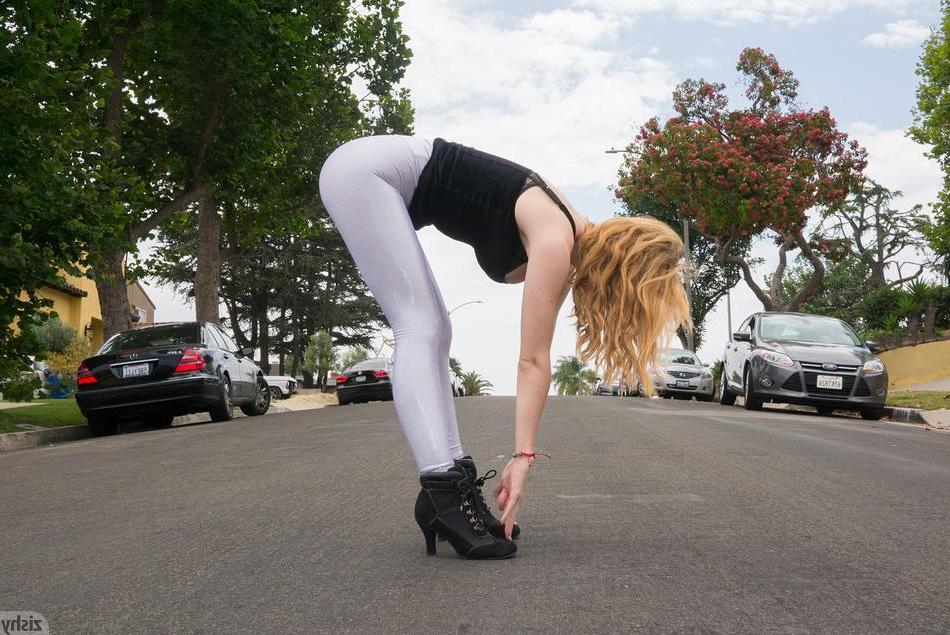 8P Hot coed Phoebe Keller teases in her tight yoga pants