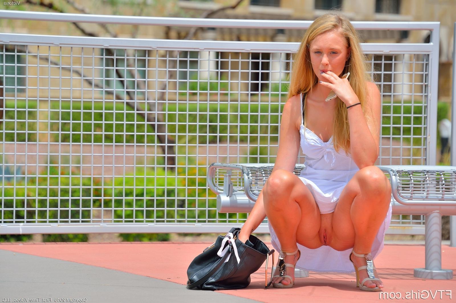 15P Blonde hottie Victoria lifts her dress and masturbates outside in "That Cute Blonde"