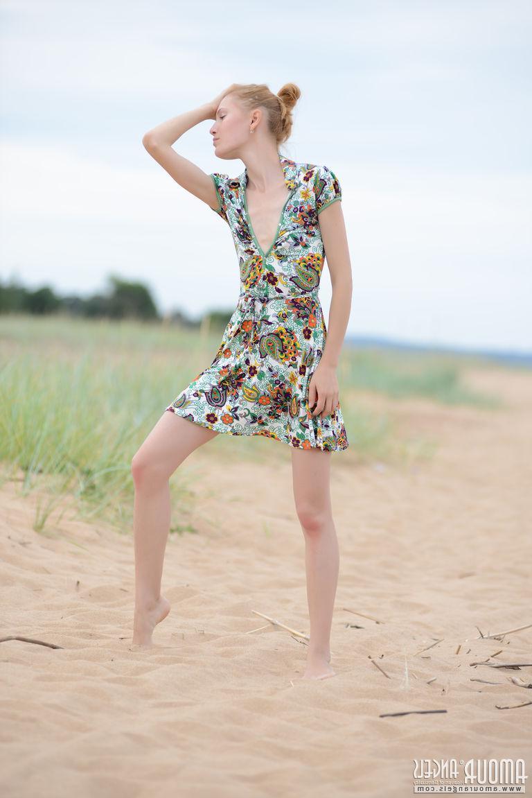 18P Blonde teen Inga shows you what's under her dress outside