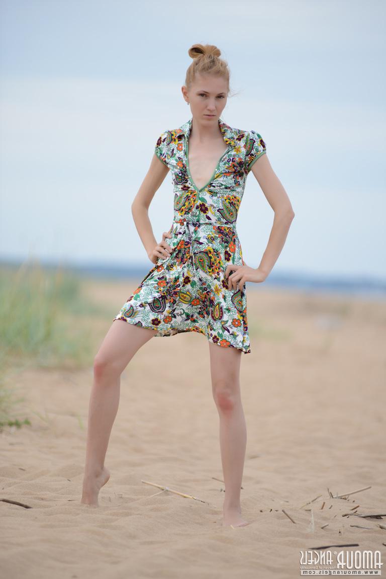 18P Blonde teen Inga shows you what's under her dress outside