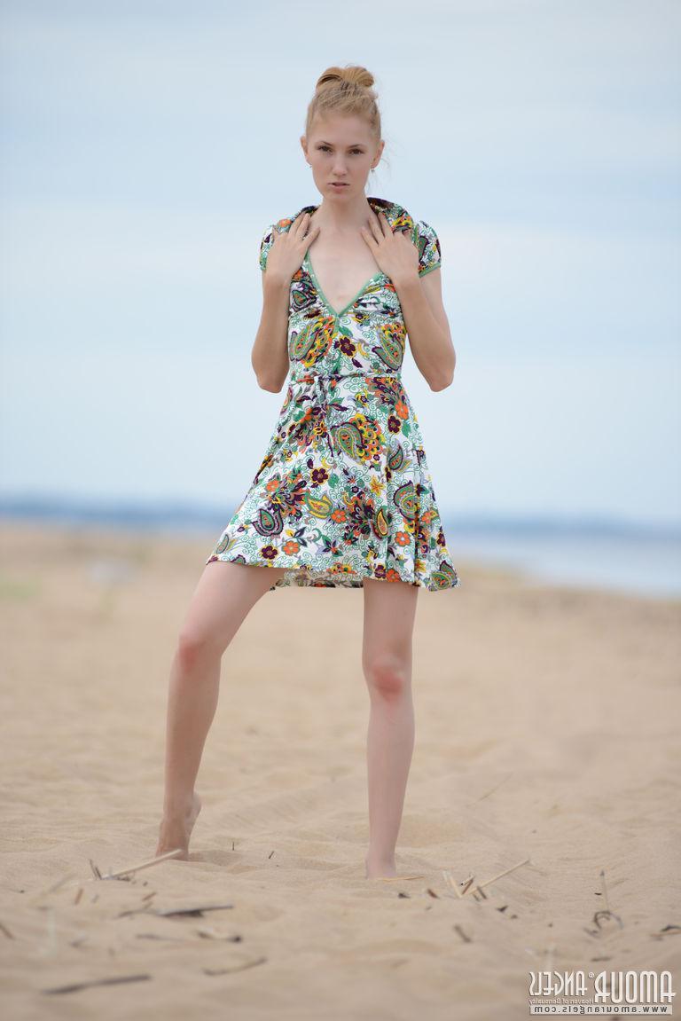 18P Blonde teen Inga shows you what's under her dress outside