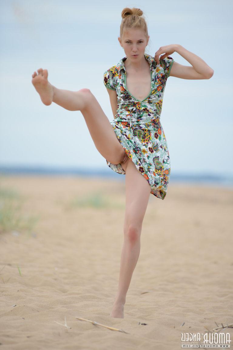 18P Blonde teen Inga shows you what's under her dress outside