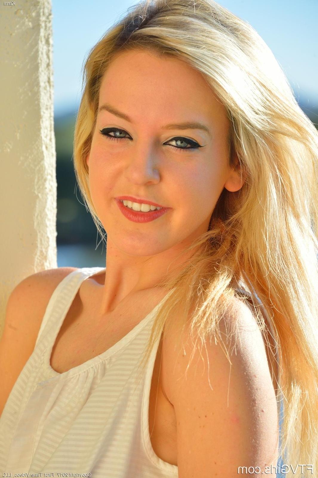 16P Blonde teen Kami lifts her dress to masturbate outside