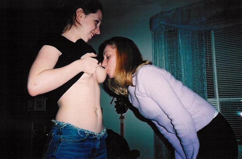 10P Lesbians having kinky fun by licking their girlfriends' tits