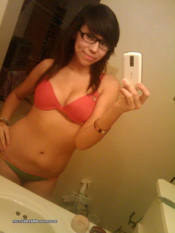 16P Pictures of a college girl with a camera and a mirror