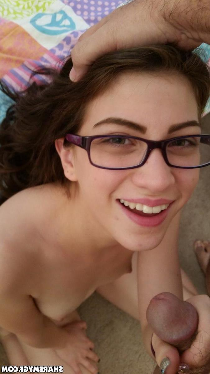 12P Horny brunette GF takes a hot facial in her glasses