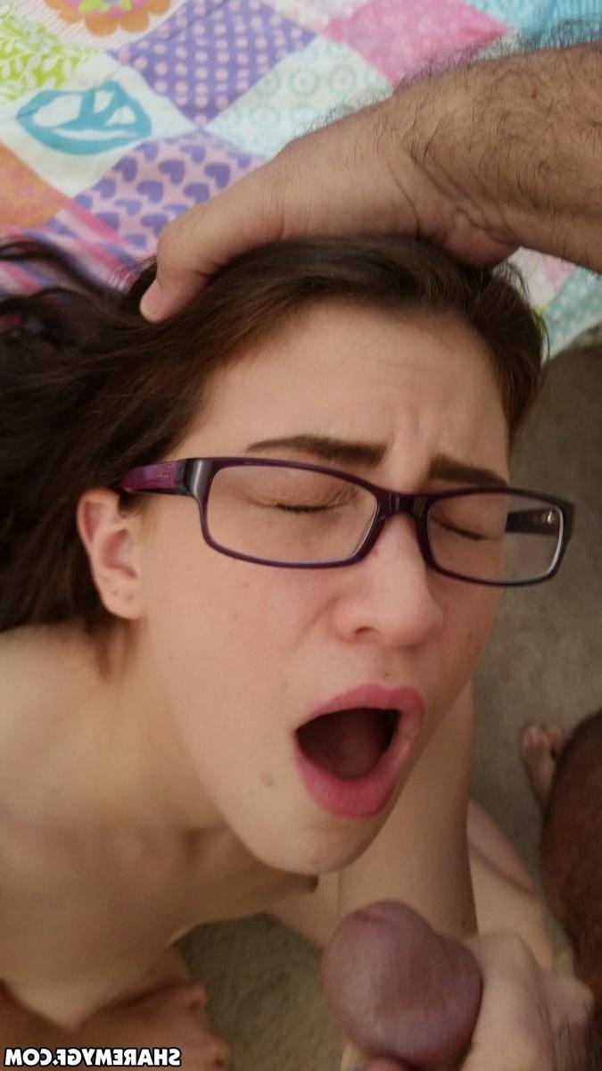12P Horny brunette GF takes a hot facial in her glasses