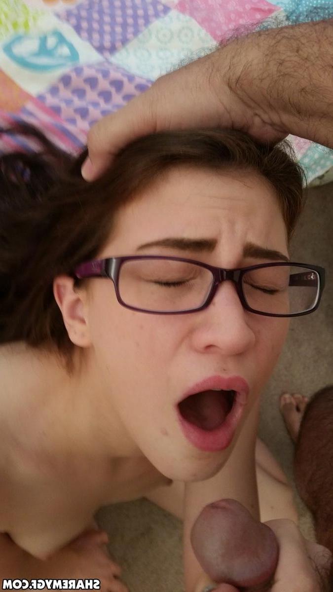 12P Horny brunette GF takes a hot facial in her glasses