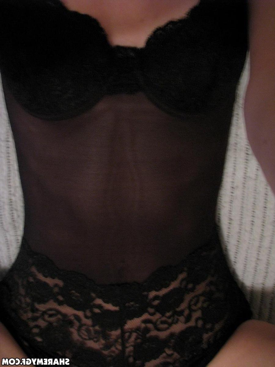 12P Horny girlfriend takes selfshot pictures of herself in a little black lace outfit