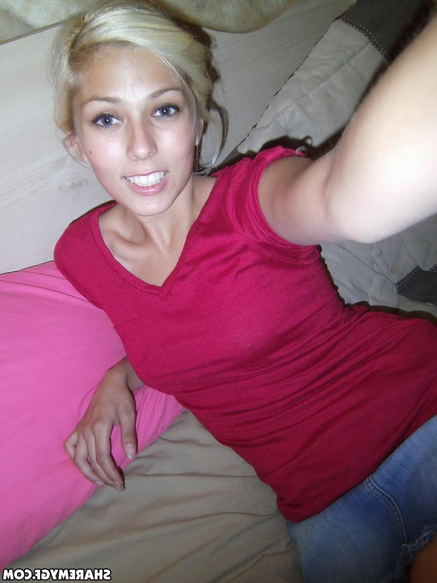 12P Cute blonde takes selfshot pictures of her perky tits and tight pussy