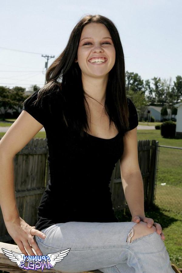 20P Pictures of a hot teen star flashing her fun parts outside