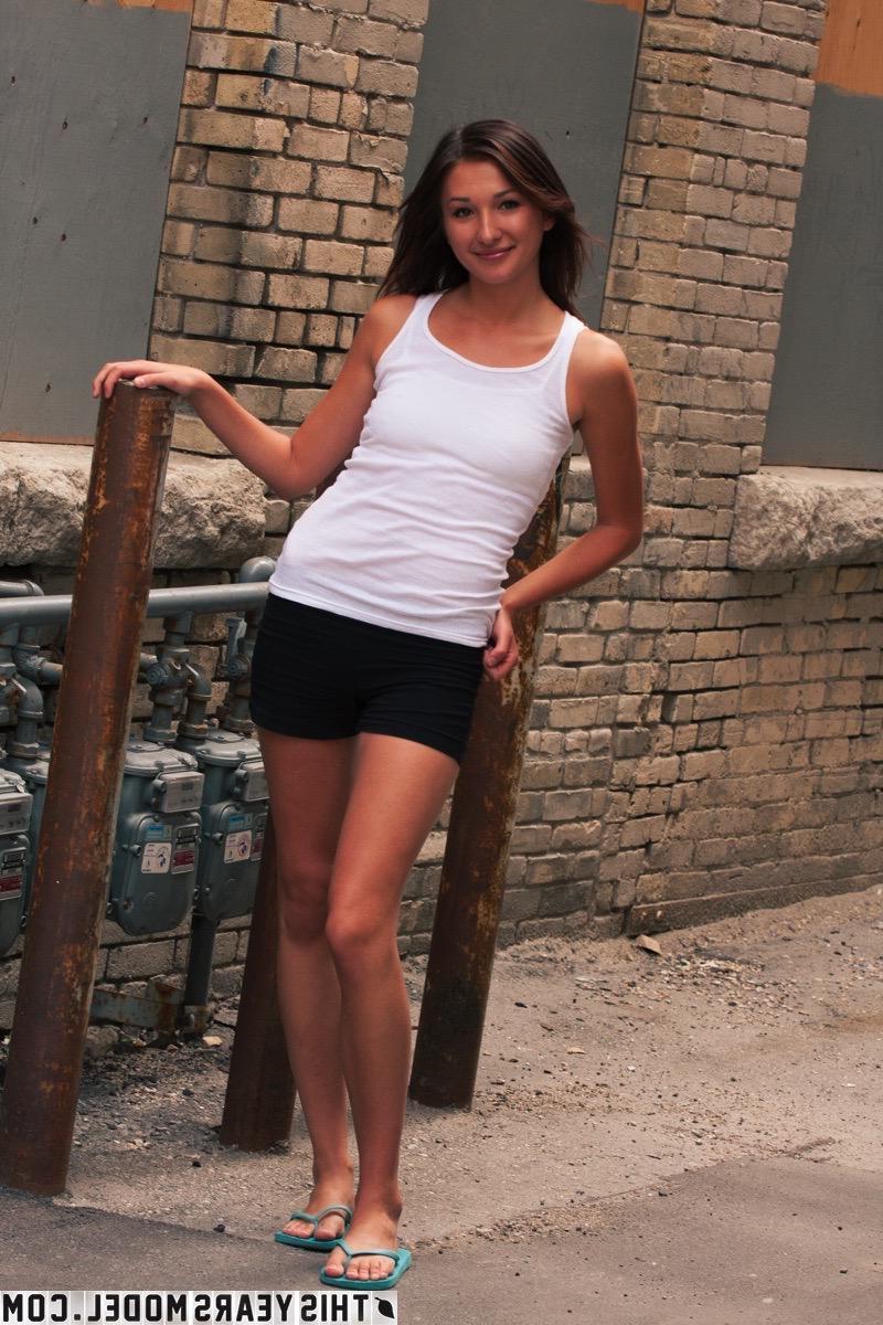 15P Brunette coed Sienna gets completely naked for you outside