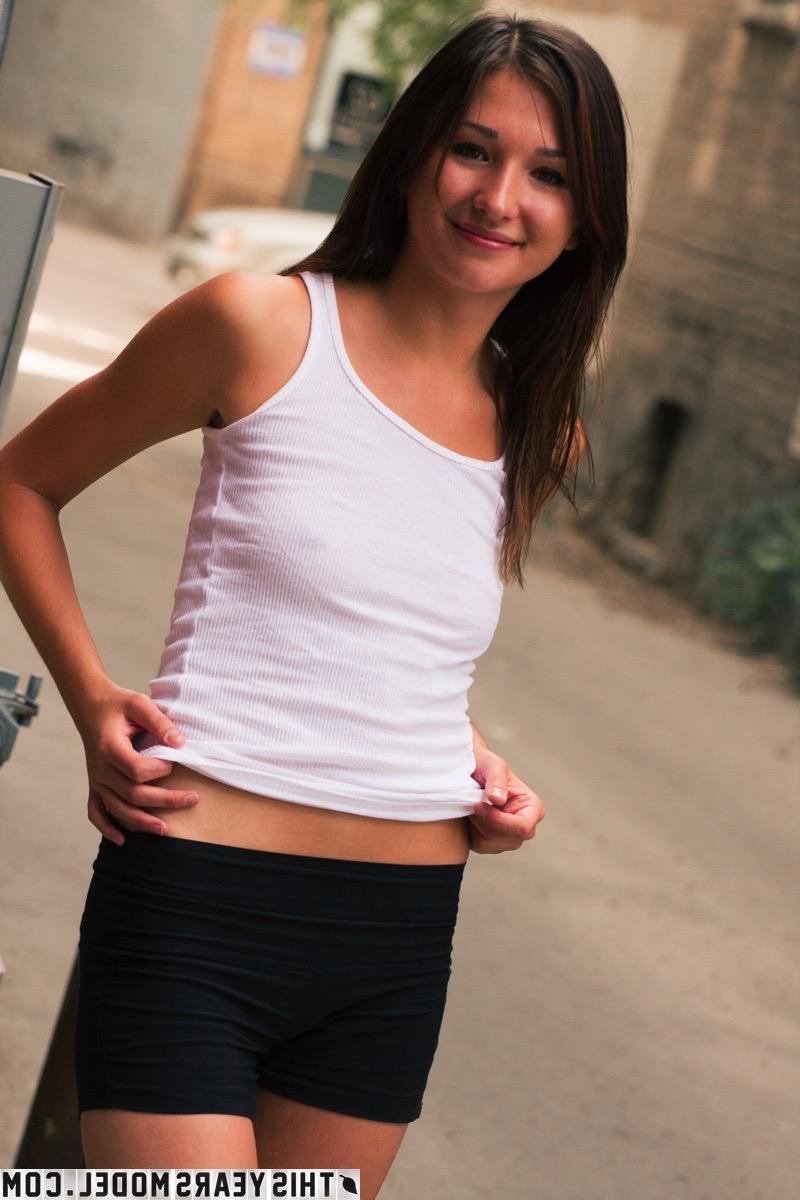 15P Brunette coed Sienna gets completely naked for you outside