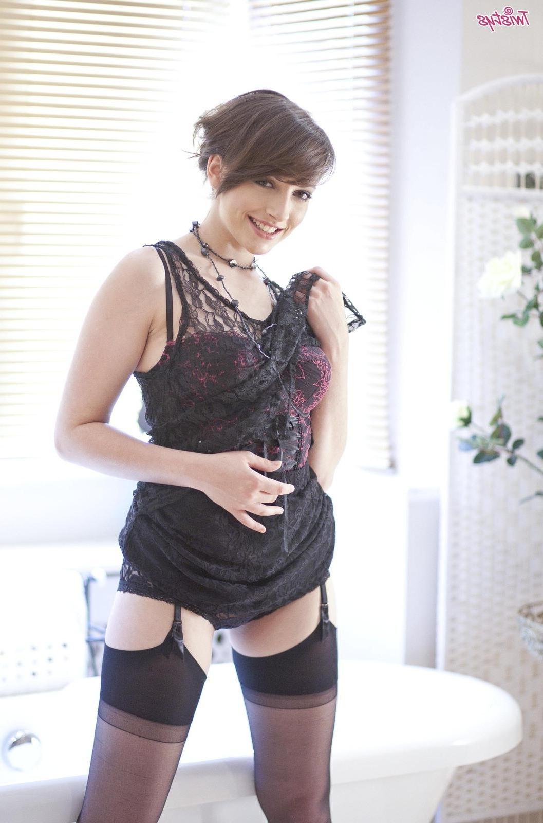 16P Brunette hottie Chloe bares her sweet trimmed pussy