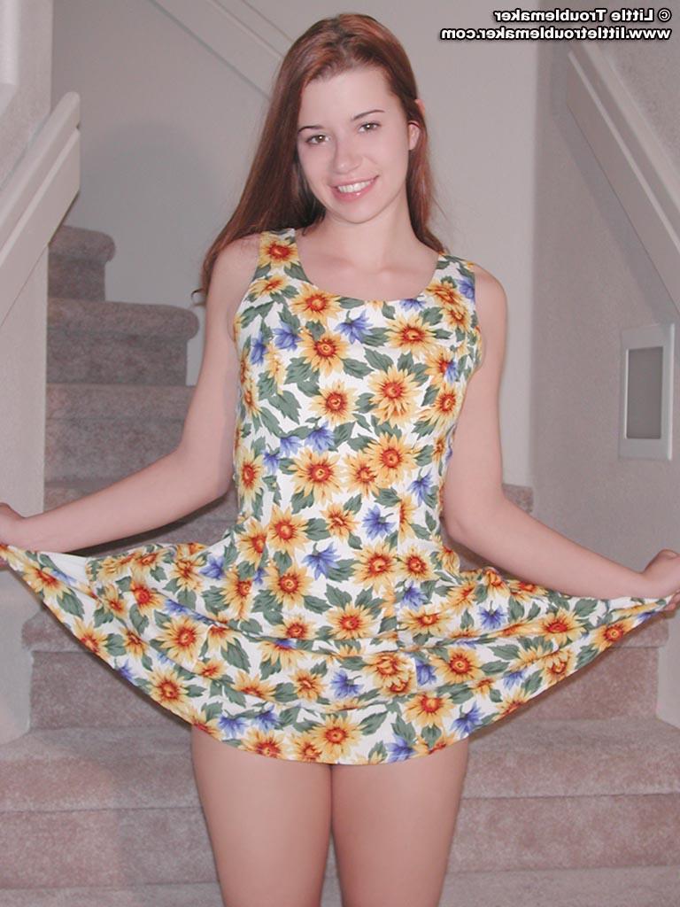 20P Pictures of Little Troublemaker spreading her legs on the stairs