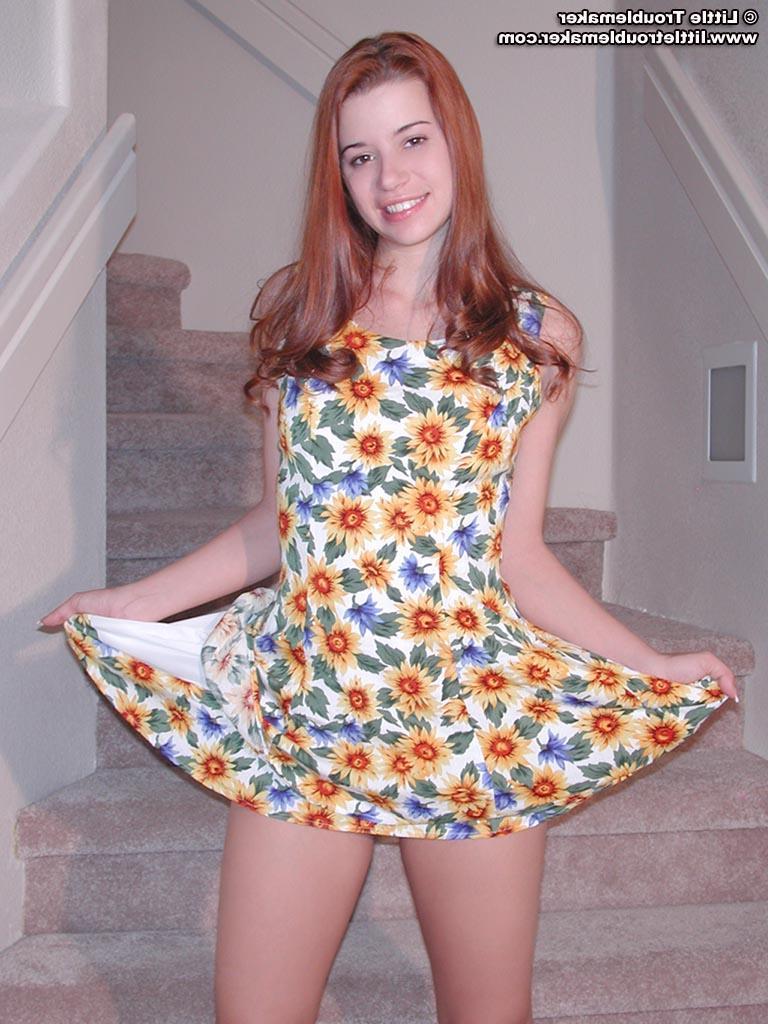 20P Pictures of Little Troublemaker spreading her legs on the stairs