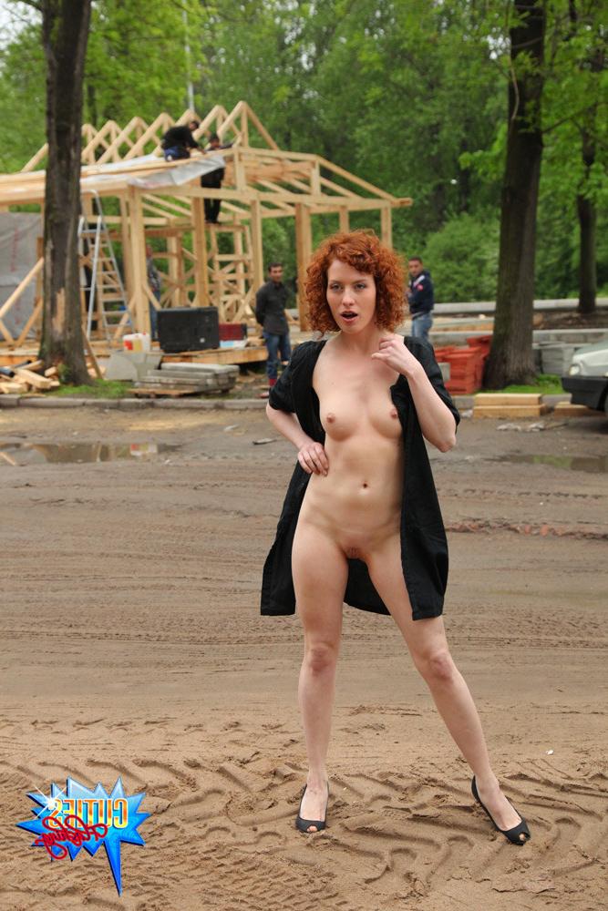 16P Hottie flashing body next to construction workers