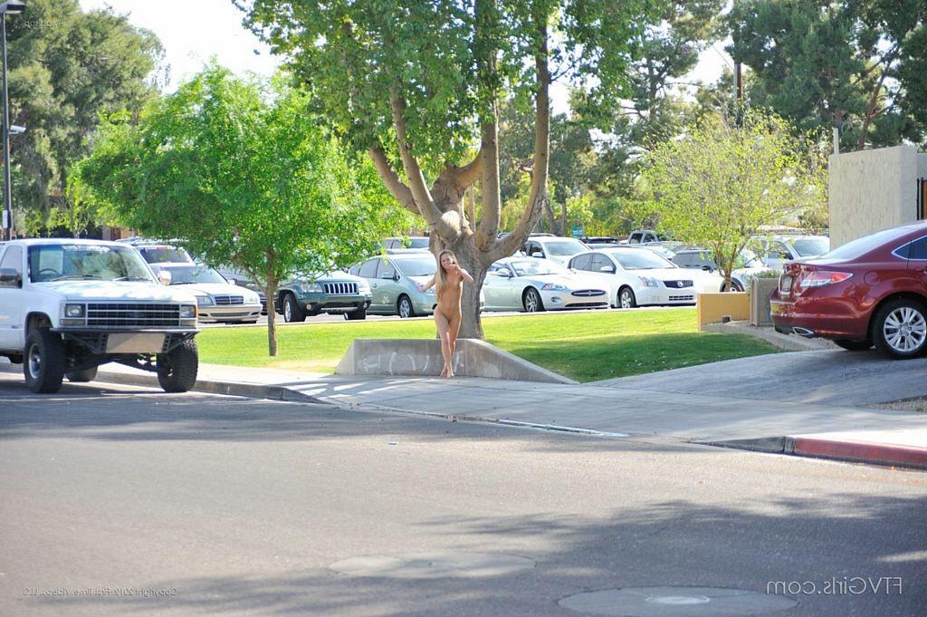 15P Petite teen streaks nude across from busy gas station