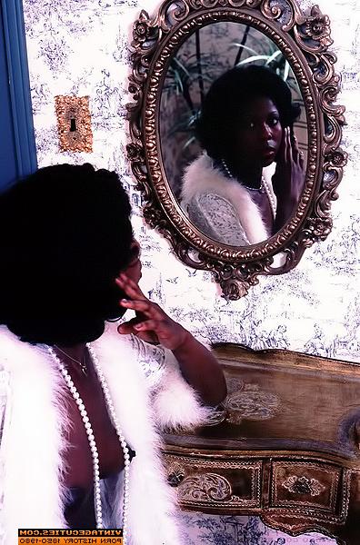 8P Sensual black vintage model has her thick bush exposed