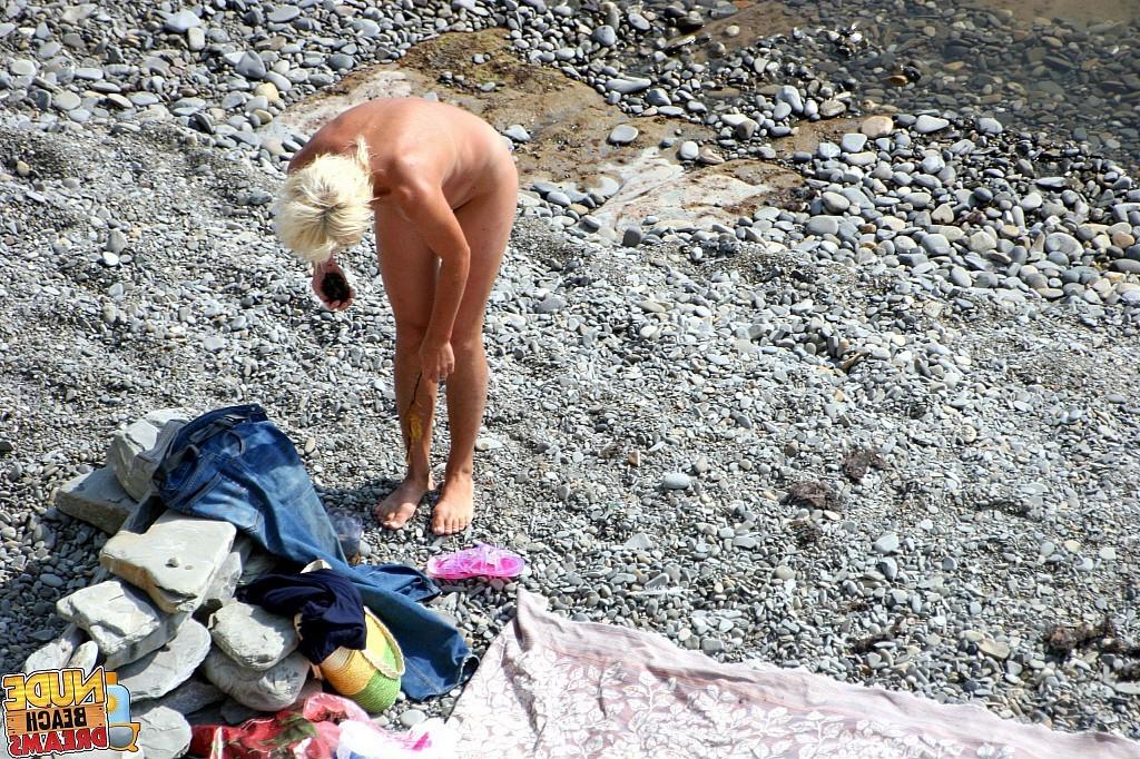 15P Blonde MILF caught totally naked on the beach