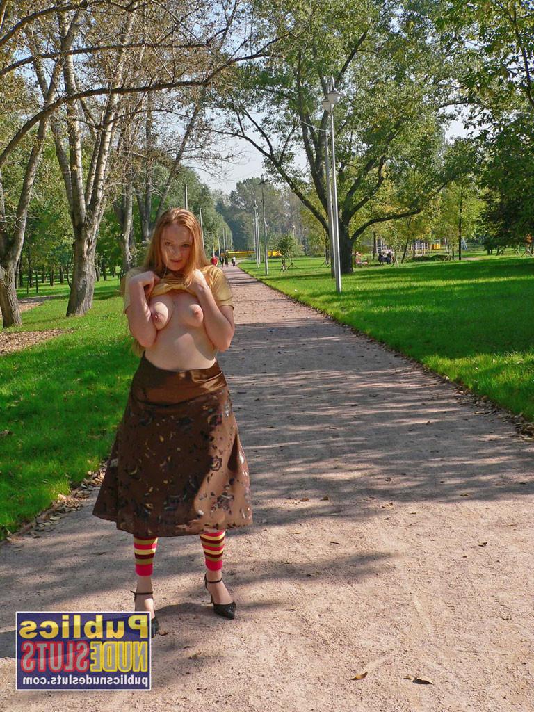 15P Redhead Melina flashes total strangers
