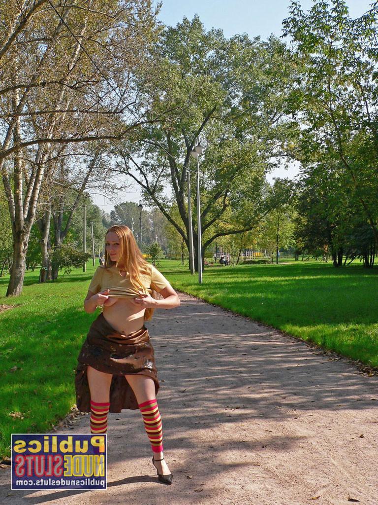 15P Redhead Melina flashes total strangers