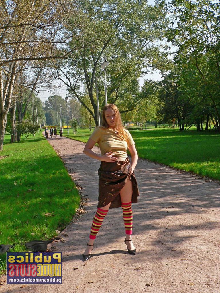 15P Redhead Melina flashes total strangers