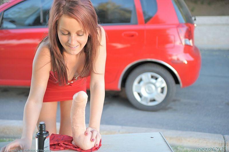 15P Hot amateur girl in red shows off her huge toy