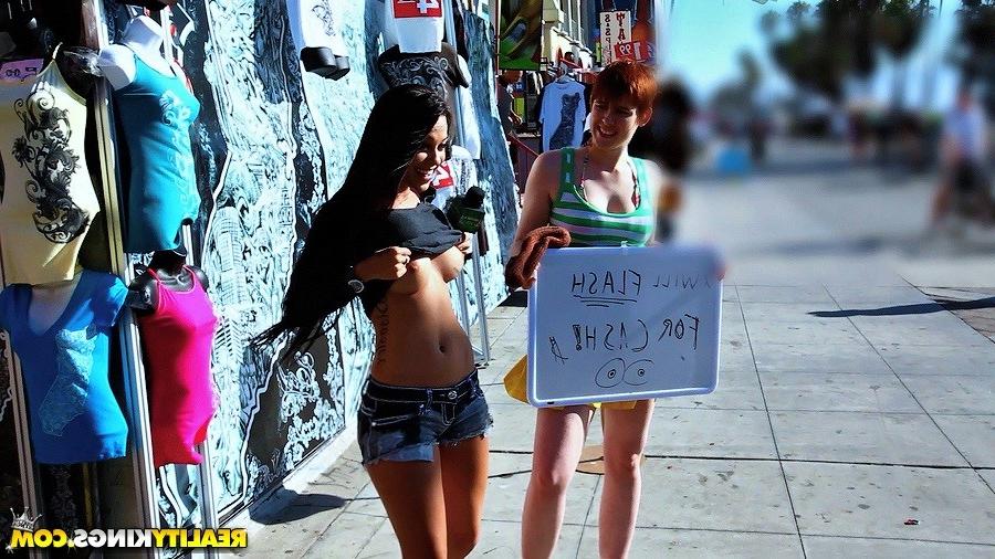 14P Check out these hot fucking college teen flash their titties on the california b