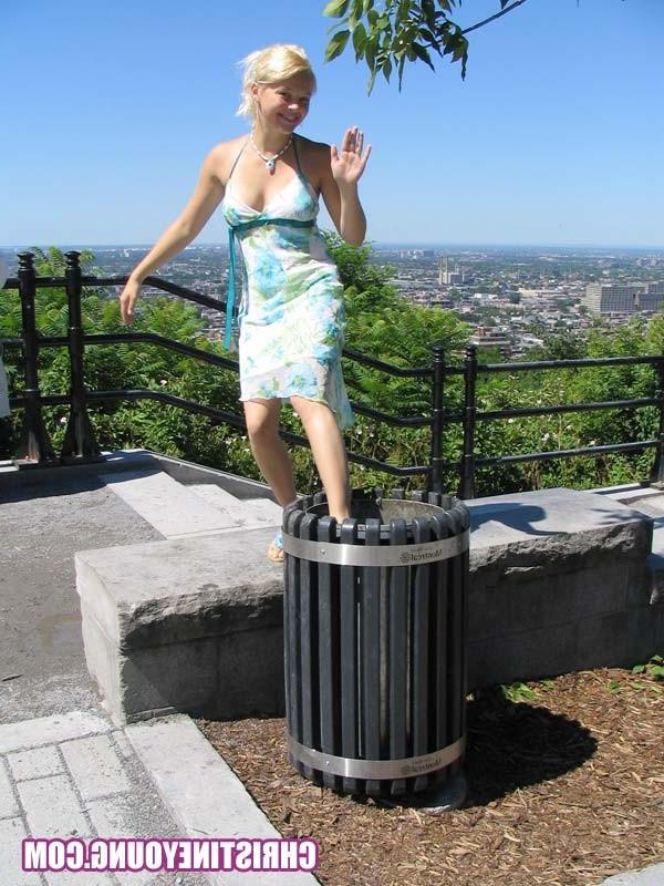15P Cute blonde sweetie Christine Young posing outdoors for you