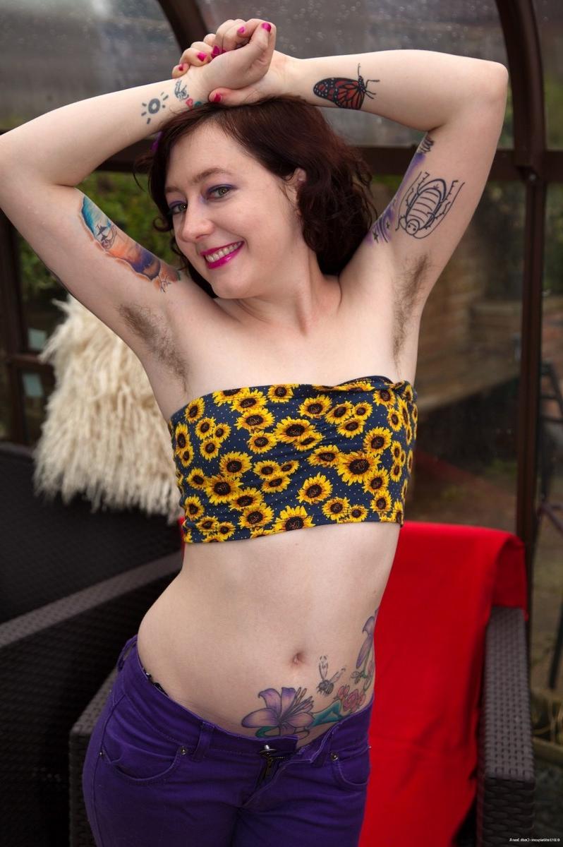15P Hairy tattooed amateur spreading furry pussy
