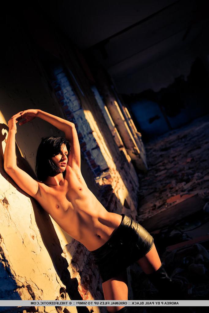 16P Andrea strips off her crisp white shirt and black leather skirt