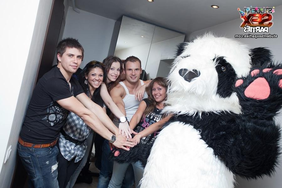 8P Wild student party with horny panda boy
