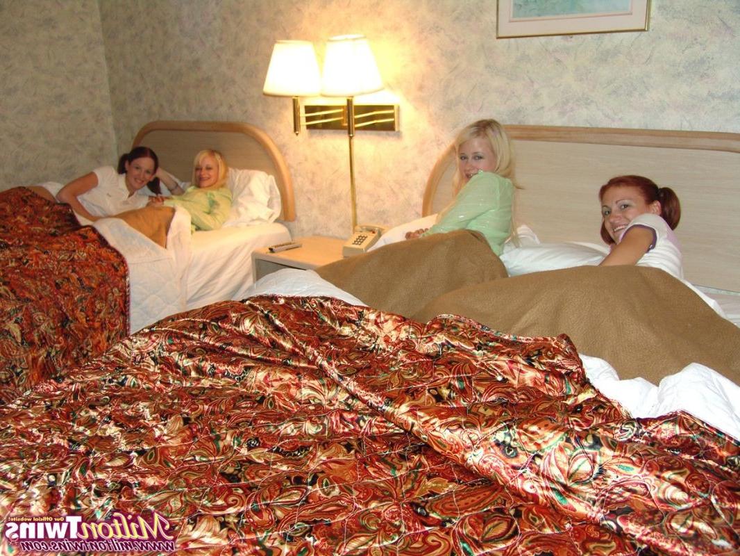 16P Blonde and redhead twins trying lesbian orgy before go to sleep