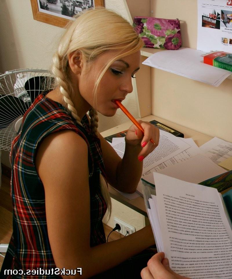 15P blond tailed schoolgirl taking inches of teachers meat up her as