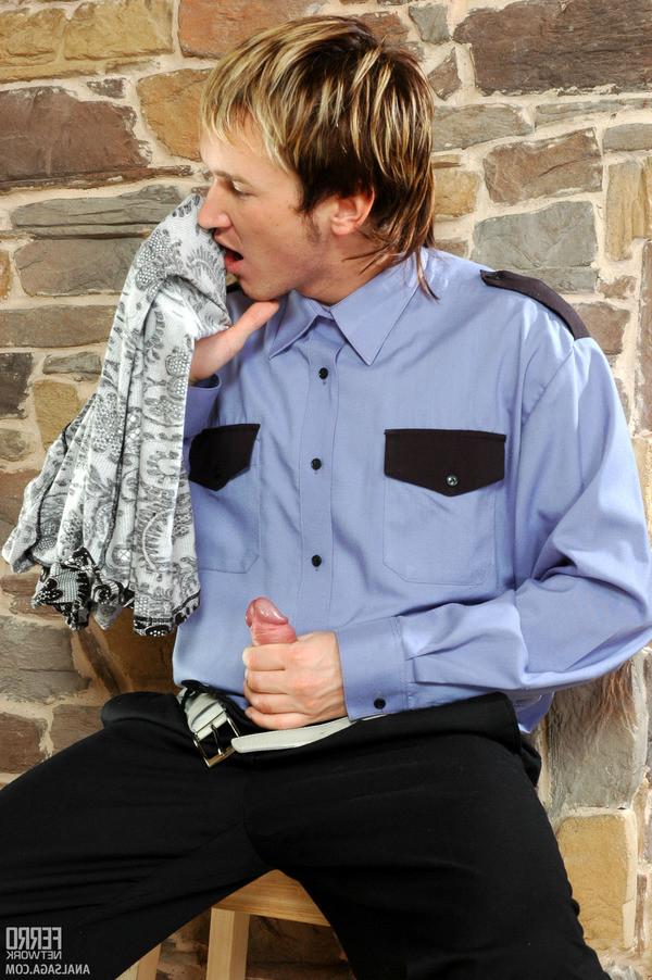 20P Sleazy gal munching on a security mans cock and taking it up her bunghole