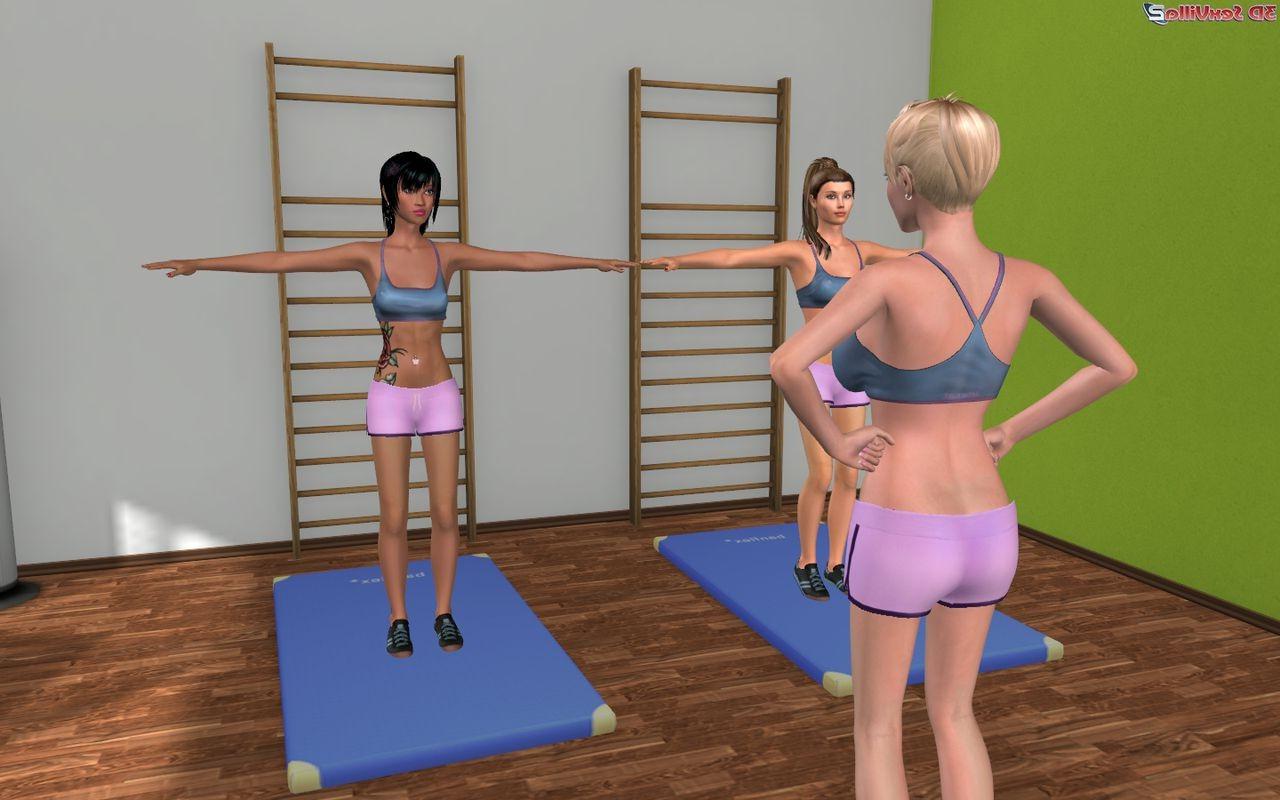 16P Three horny 3d animated fitness dykes