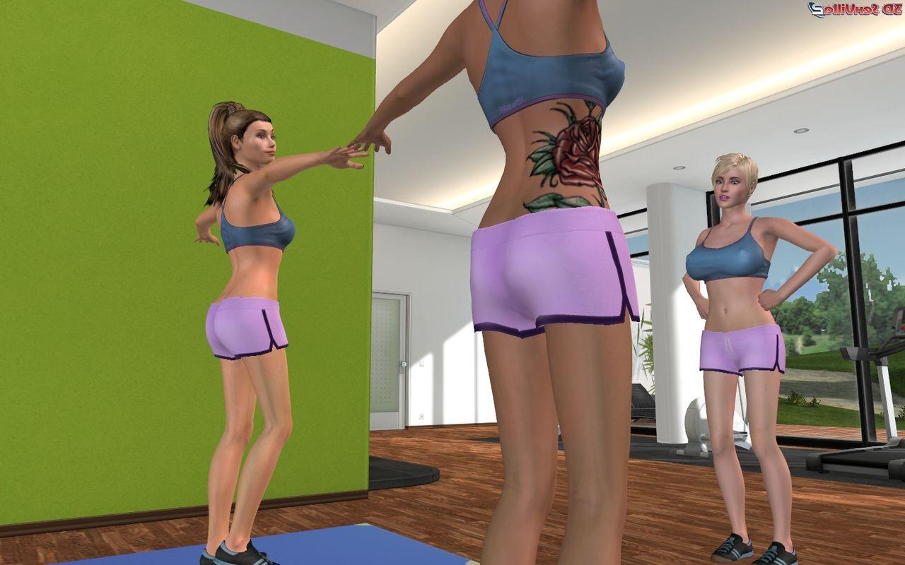 16P Three horny 3d animated fitness dykes